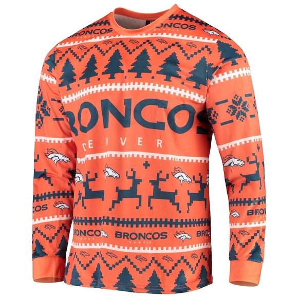 NFL Licensed Men's Orange Denver Broncos Wordmark Ugly Pajama Set Size Medium - Picture 3 of 10